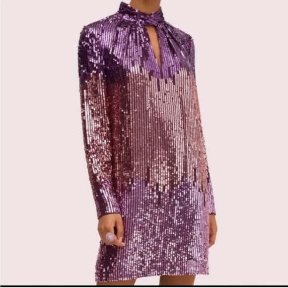 KATE SPADE PURPLE OMBRÉ SEQUIN LONG SLEEVE DRESS - Picture 2 of 6